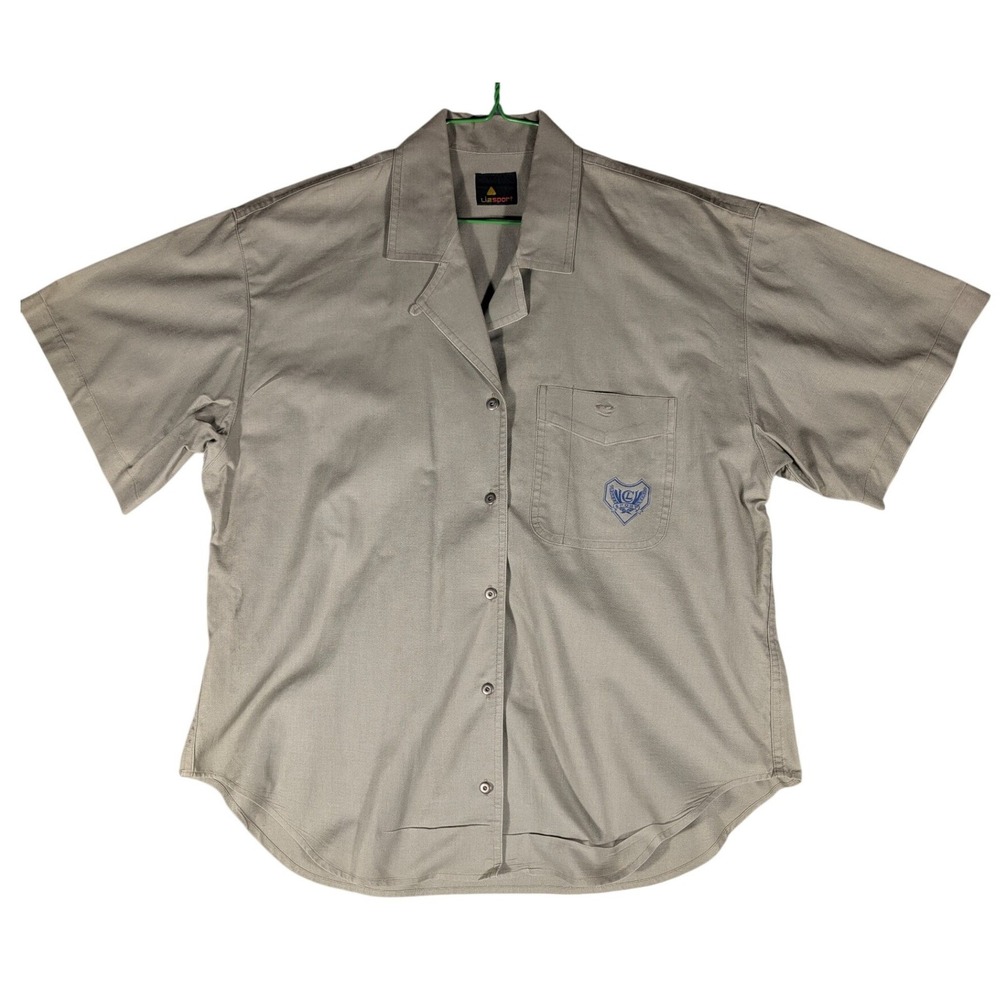 Vtg‎ Lizsport Liz Claiborne Women's Khaki Tan Cotton Button Up Camp Shirt Size M